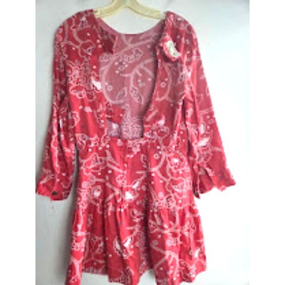 Current/Elliot "The Tenant" Red Print Back Cutout Cotton Ruffle Hem Dress Large - Picture 5 of 16